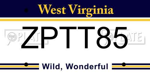 ZPTT85 West Virginia License Plate