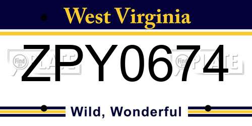 ZPY0674 West Virginia License Plate