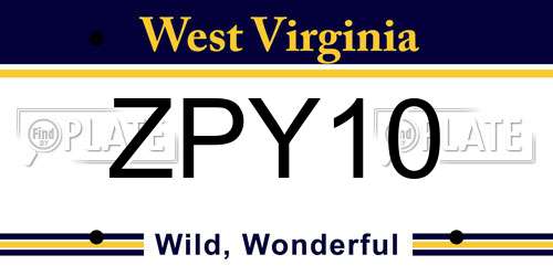 ZPY10 West Virginia License Plate