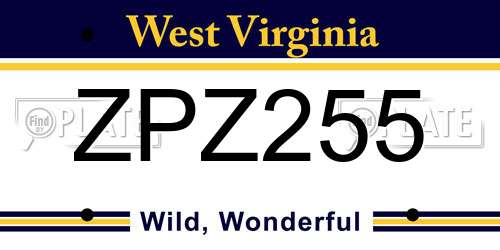 ZPZ255 West Virginia License Plate