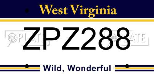 ZPZ288 West Virginia License Plate