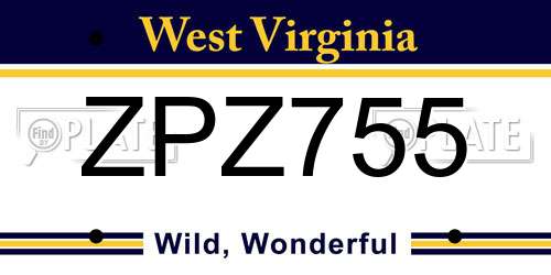 ZPZ755 West Virginia License Plate