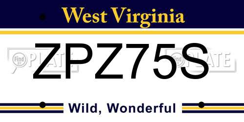 ZPZ75S West Virginia License Plate