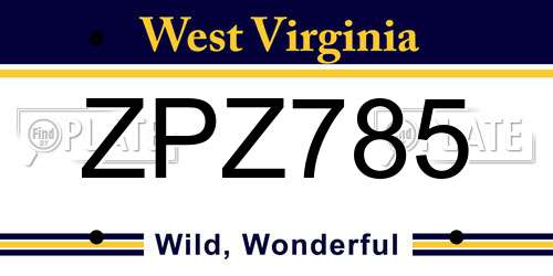 ZPZ785 West Virginia License Plate
