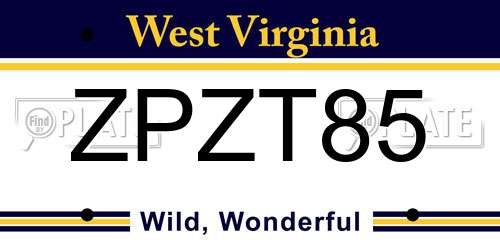 ZPZT85 West Virginia License Plate