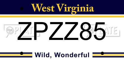 ZPZZ85 West Virginia License Plate
