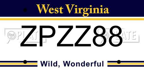 ZPZZ88 West Virginia License Plate
