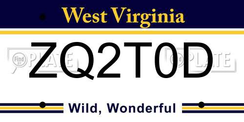 ZQ2T0D West Virginia License Plate