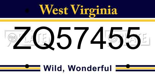 ZQ57455 West Virginia License Plate
