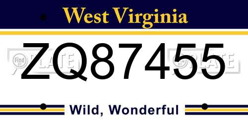 ZQ87455 West Virginia License Plate