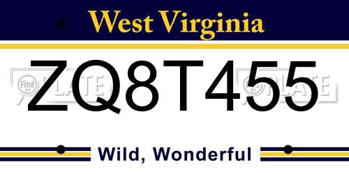 ZQ8T455 West Virginia License Plate