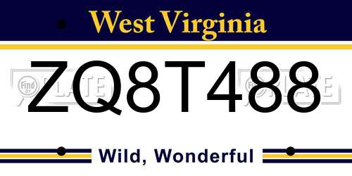 ZQ8T488 West Virginia License Plate