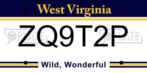 ZQ9T2P West Virginia License Plate