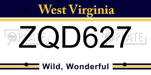 ZQD627 West Virginia License Plate