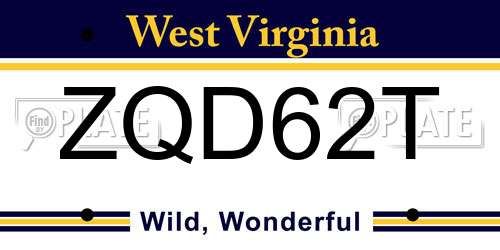 ZQD62T West Virginia License Plate