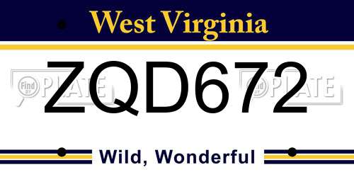 ZQD672 West Virginia License Plate