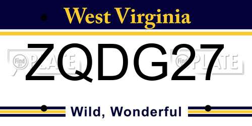 ZQDG27 West Virginia License Plate