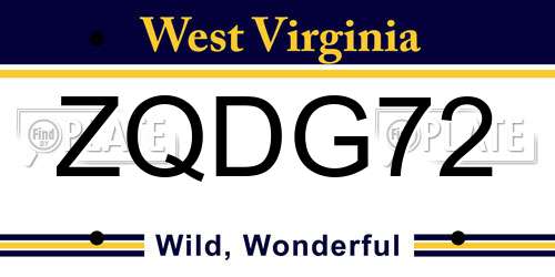 ZQDG72 West Virginia License Plate