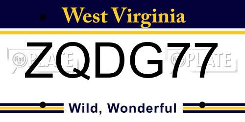 ZQDG77 West Virginia License Plate