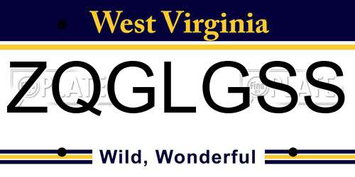ZQGLGSS West Virginia License Plate