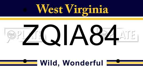 ZQIA84 West Virginia License Plate