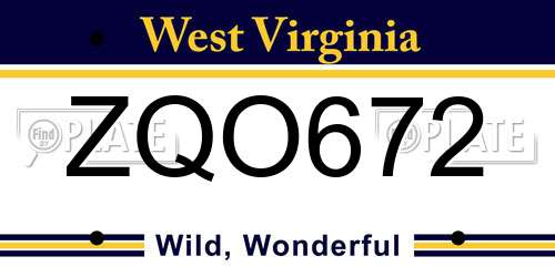 ZQO672 West Virginia License Plate