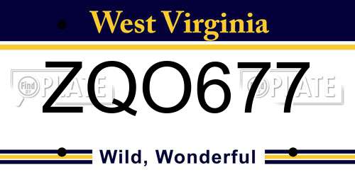 ZQO677 West Virginia License Plate