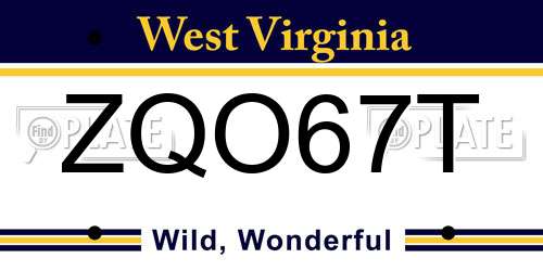 ZQO67T West Virginia License Plate