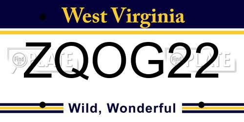 ZQOG22 West Virginia License Plate