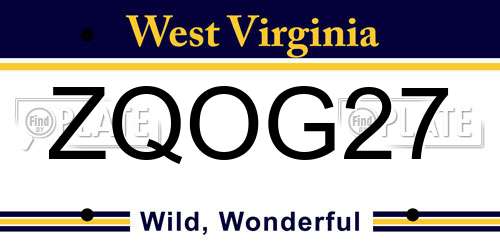 ZQOG27 West Virginia License Plate
