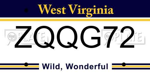 ZQQG72 West Virginia License Plate