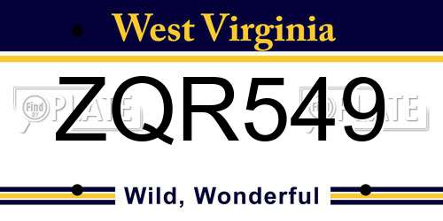ZQR549 West Virginia License Plate