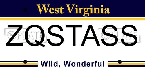 ZQSTASS West Virginia License Plate