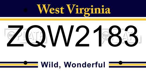 ZQW2183 West Virginia License Plate