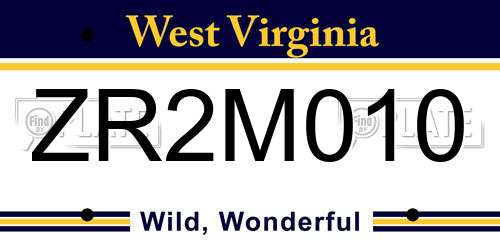 ZR2M010 West Virginia License Plate