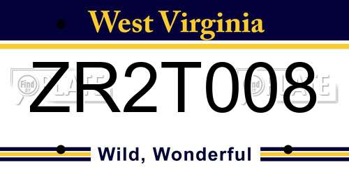 ZR2T008 West Virginia License Plate