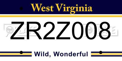 ZR2Z008 West Virginia License Plate