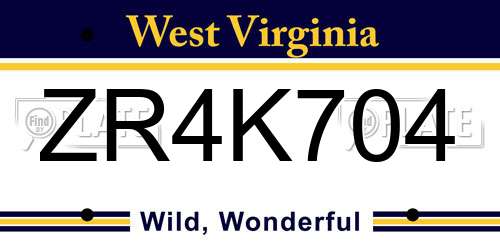ZR4K704 West Virginia License Plate