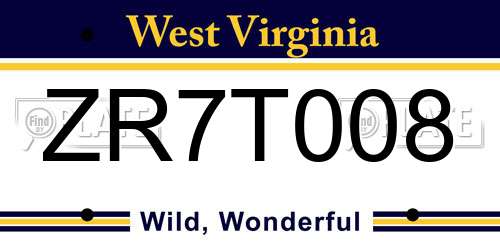 ZR7T008 West Virginia License Plate
