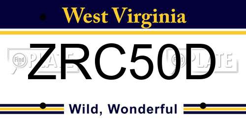 ZRC50D West Virginia License Plate