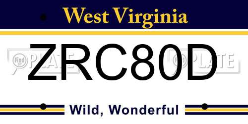 ZRC80D West Virginia License Plate