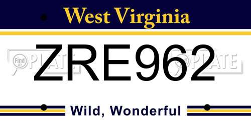 ZRE962 West Virginia License Plate