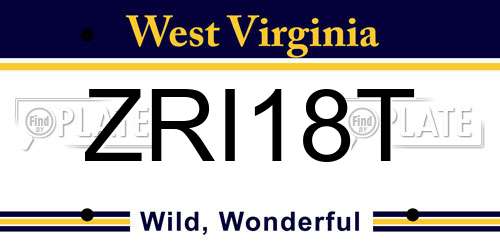 ZRI18T West Virginia License Plate