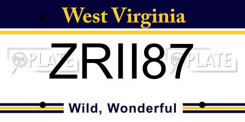 ZRII87 West Virginia License Plate