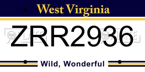 ZRR2936 West Virginia License Plate