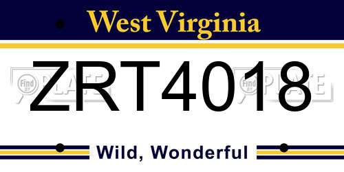 ZRT4018 West Virginia License Plate