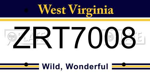 ZRT7008 West Virginia License Plate