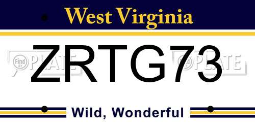 ZRTG73 West Virginia License Plate