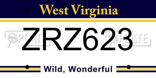 ZRZ623 West Virginia License Plate
