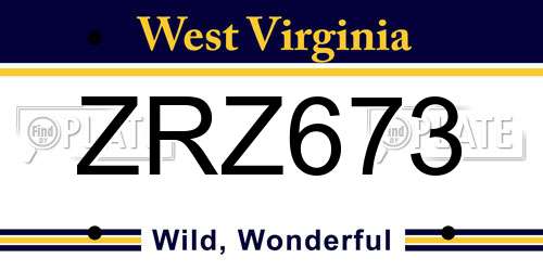 ZRZ673 West Virginia License Plate